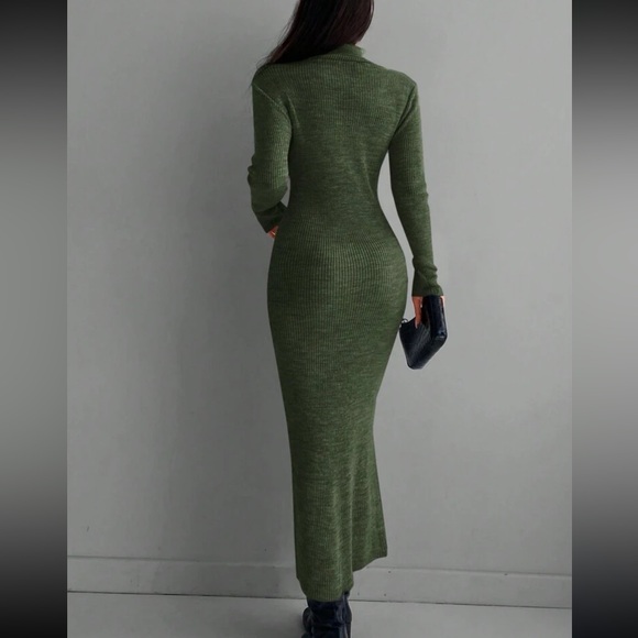 Luxe blue  high neck sweater bodycon dress - Picture 5 of 16